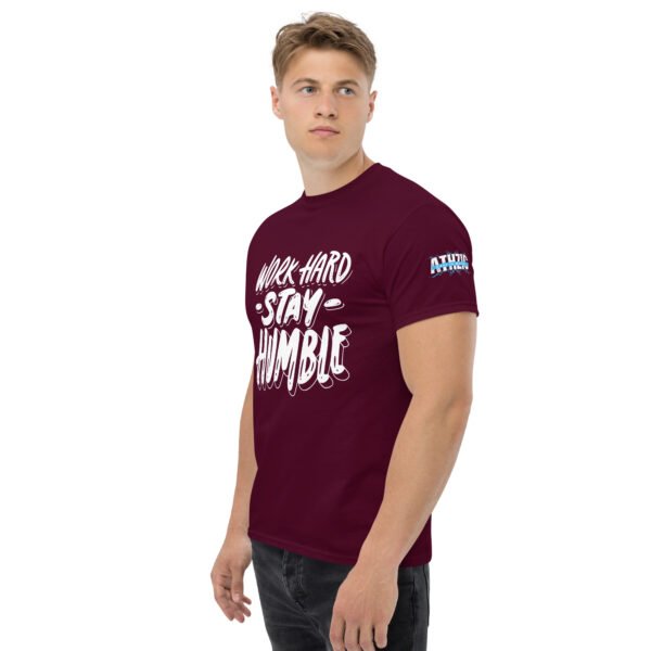 Men Round Neck Half Sleeves T-Shirt – Maroon – Work Hard - Image 4